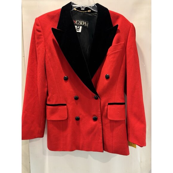 Vintage Escada Margarethe Ley Red/Black Velvet Collar Blazer Size 38/M Wool/Silk - Picture 1 of 16